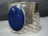 Vintage Navajo Native American Jewelry Sterling Silver Oval Lapis Bracelet Old-Nativo Arts