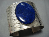 Vintage Navajo Native American Jewelry Sterling Silver Oval Lapis Bracelet Old-Nativo Arts