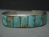 Vintage Navajo Royston Green Turquoise Inlay Sterling Native American Jewelry Silver Bracelet-Nativo Arts