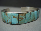 Vintage Navajo Royston Green Turquoise Inlay Sterling Native American Jewelry Silver Bracelet-Nativo Arts