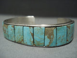 Vintage Navajo Royston Green Turquoise Inlay Sterling Native American Jewelry Silver Bracelet-Nativo Arts
