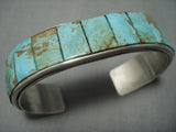 Vintage Navajo Royston Green Turquoise Inlay Sterling Native American Jewelry Silver Bracelet-Nativo Arts