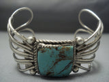 Vintage Navajo Squared Turquoise Sterling Native American Jewelry Silver Bracelet Old Pawn-Nativo Arts