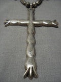 Vintage Navajo Sterling Silver Native American Cross Squash Blossom Necklace Old-Nativo Arts