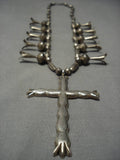 Vintage Navajo Sterling Silver Native American Cross Squash Blossom Necklace Old-Nativo Arts