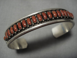 Vintage Navajo Sterling Silver Red Coral Native American Bracelet Old-Nativo Arts