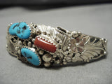Vintage Navajo Turquoise Coral Sterling Silver Native American Bracelet Old-Nativo Arts