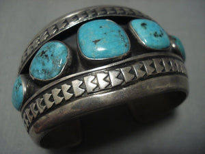Vintage Navajo Turquoise Shdaowbox Sterling Native American Jewelry Silver Bracelet Old-Nativo Arts