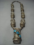 Vintage Navajo Turquoise Sterling Native American Jewelry Silver Drum Squash Blossom Necklace Old-Nativo Arts