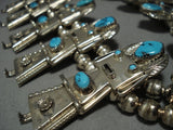 Vintage Navajo Turquoise Sterling Silver Kachina Squash Blossom Necklace Old-Nativo Arts