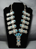 Vintage Navajo Turquoise Sterling Silver Kachina Squash Blossom Necklace Old-Nativo Arts