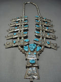 Vintage Navajo Turquoise Sterling Silver Kachina Squash Blossom Necklace Old-Nativo Arts