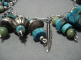 Vintage Navajo Turquoise Sterling Silver Native American Charm Bracelet Old-Nativo Arts