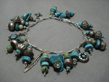 Vintage Navajo Turquoise Sterling Silver Native American Charm Bracelet Old-Nativo Arts