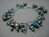 Vintage Navajo Turquoise Sterling Silver Native American Charm Bracelet Old-Nativo Arts
