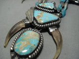Vintage Navajo Turquoise Sterling Silver Squash Blossom Necklace Old-Nativo Arts