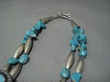 Vintage Navajo Turquoise Sterling Silver Squash Blossom Necklace Old-Nativo Arts
