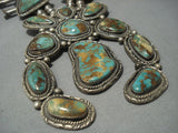 Vintage Navajo Yazzie Green Turquoise Sterling Native American Jewelry Silver Squash Blossom Necklace-Nativo Arts