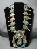 Vintage Navajo Yazzie Green Turquoise Sterling Native American Jewelry Silver Squash Blossom Necklace-Nativo Arts