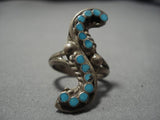 Vintage Zuni Blue Gem Turquoise Sterling Silver Native American Ring Old-Nativo Arts