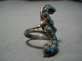 Vintage Zuni Blue Gem Turquoise Sterling Silver Native American Ring Old-Nativo Arts
