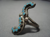 Vintage Zuni Blue Gem Turquoise Sterling Silver Native American Ring Old-Nativo Arts