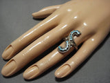 Vintage Zuni Blue Gem Turquoise Sterling Silver Native American Ring Old-Nativo Arts