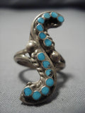 Vintage Zuni Blue Gem Turquoise Sterling Silver Native American Ring Old-Nativo Arts