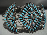 Vintage Zuni Needlepoint Turquoise Native American Jewelry Silver Bracelet-Nativo Arts