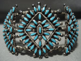 Vintage Zuni Needlepoint Turquoise Native American Jewelry Silver Bracelet-Nativo Arts