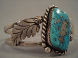 Vivid And Rare Old Morenci Turquoise Vintage Navajo Native American Jewelry Silver Leaf Bracelet Old-Nativo Arts