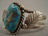 Vivid And Rare Old Morenci Turquoise Vintage Navajo Native American Jewelry Silver Leaf Bracelet Old-Nativo Arts
