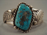 Vivid And Rare Old Morenci Turquoise Vintage Navajo Native American Jewelry Silver Leaf Bracelet Old-Nativo Arts