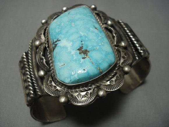 Vivid Blue Carico Lake Turquoise Vintage Navajo Sterling Native American Jewelry Silver Bracelet Old-Nativo Arts