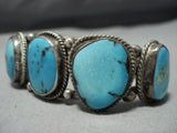 Vivid Blue Turquoise Vintage Native American Jewelry Navajo Sterling Silver Bracelet Old Cuff-Nativo Arts