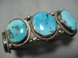 Vivid Blue Turquoise Vintage Native American Jewelry Navajo Sterling Silver Bracelet Old Cuff-Nativo Arts