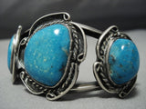 Vivid Blue Turquoise Vintage Native American Jewelry Navajo Sterling Silver Cuff Bracelet Old-Nativo Arts
