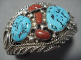 Vivid Blue Turquoise Vintage Navajo Sterling Silver Native American Jewelry Bracelet Old-Nativo Arts