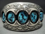 Vivid Blue Vintage Navajo Sterling Silver 3d Turquoise Bracelet Old-Nativo Arts