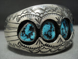 Vivid Blue Vintage Navajo Sterling Silver 3d Turquoise Bracelet Old-Nativo Arts