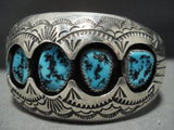 Vivid Blue Vintage Navajo Sterling Silver 3d Turquoise Bracelet Old-Nativo Arts