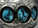 Vivid Blue Vintage Navajo Sterling Silver 3d Turquoise Bracelet Old-Nativo Arts