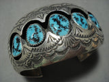 Vivid Blue Vintage Navajo Sterling Silver 3d Turquoise Bracelet Old-Nativo Arts