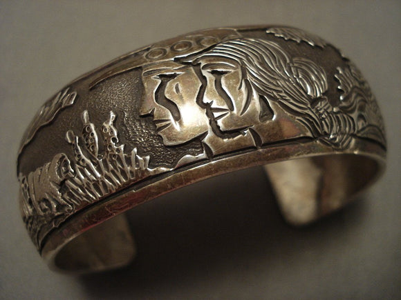 Vivid Detailed Vintage Navajo 'Native Gaze' Native American Jewelry Silver Bracelet-Nativo Arts