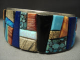 Vivid Inlay! Modernistic Navajo Yazzie Turquoise Sterling Native American Jewelry Silver Bracelet Cuff-Nativo Arts