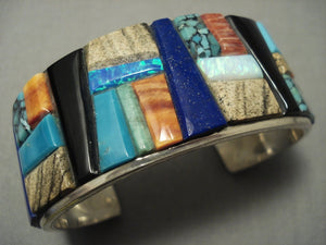 Vivid Inlay! Modernistic Navajo Yazzie Turquoise Sterling Native American Jewelry Silver Bracelet Cuff-Nativo Arts