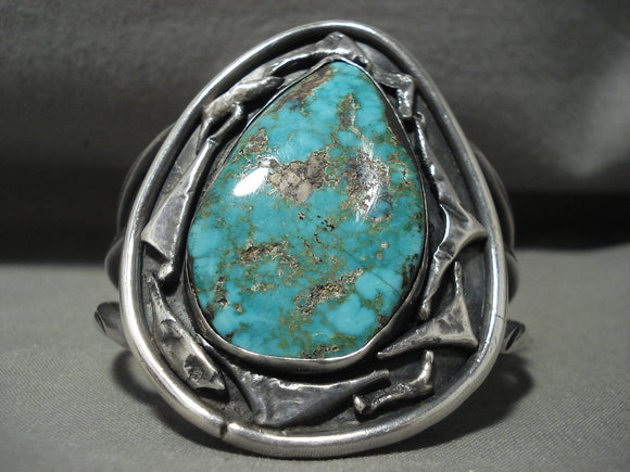 Vivid Vintage Huge Navajo Old Pawn Royston Turquoise Native American Jewelry Silver Bracelet-Nativo Arts