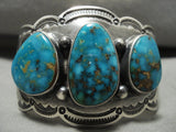 Vivid Vintage Navajo Blue Royston Turquoise Native American Jewelry Silver Bracelet Old-Nativo Arts