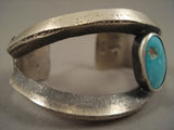 Weird Unique Navajo 'Offset Turquoise' Native American Jewelry Silver Duel Shank Bracelet-Nativo Arts