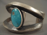 Weird Unique Navajo 'Offset Turquoise' Native American Jewelry Silver Duel Shank Bracelet-Nativo Arts